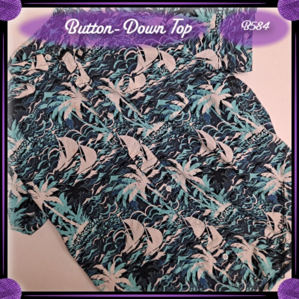 Tropical Blue Short-Sleeve Button-Down Shirt